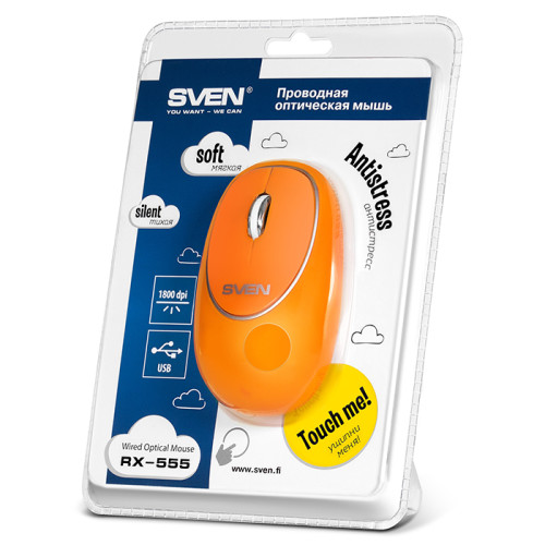 Мышь Sven RX-555 USB оранжевый (orange) Антистресс мягкое покрытие, тихая